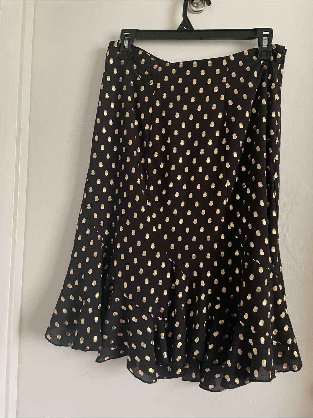 Who What Wear Black Skirt with Gold Polka Dots and Ruffle Hem - Picture 2 of 6